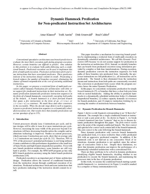 DynamicHammockPredicationforNon-predicatedInstructionSetArchitecturesA