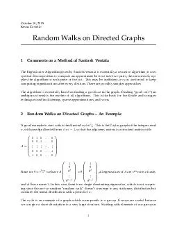 October   Kevin Costello Random Walks on Directed Graphs  Comments on a Method of Santosh