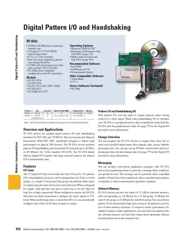 NI 653x devices are parallel digital pattern I/O and handshakinginterf
