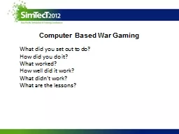 Computer Based War Gaming
