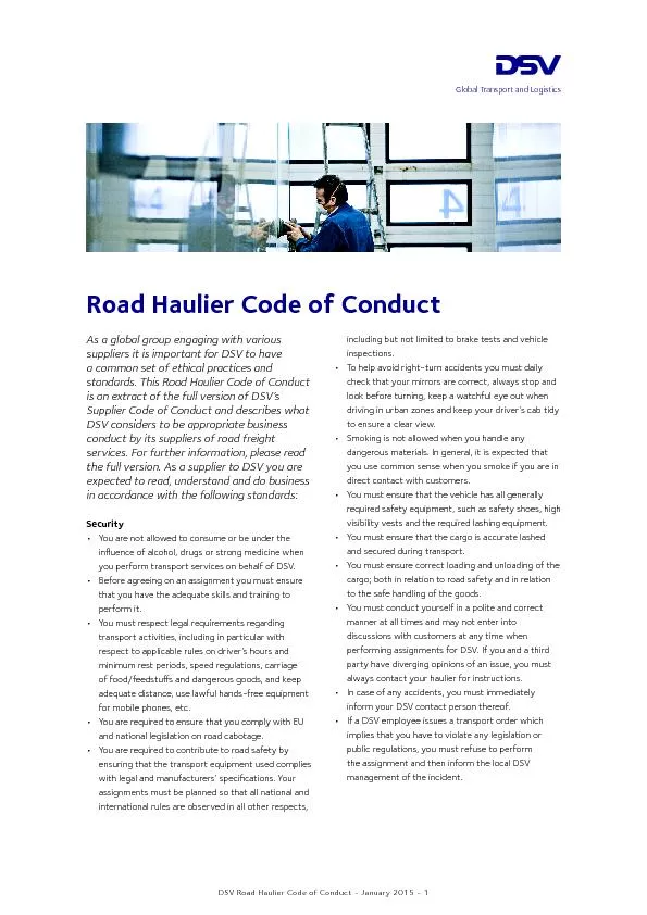 DSV Road Haulier Code of Conduct - January 2015 - 1