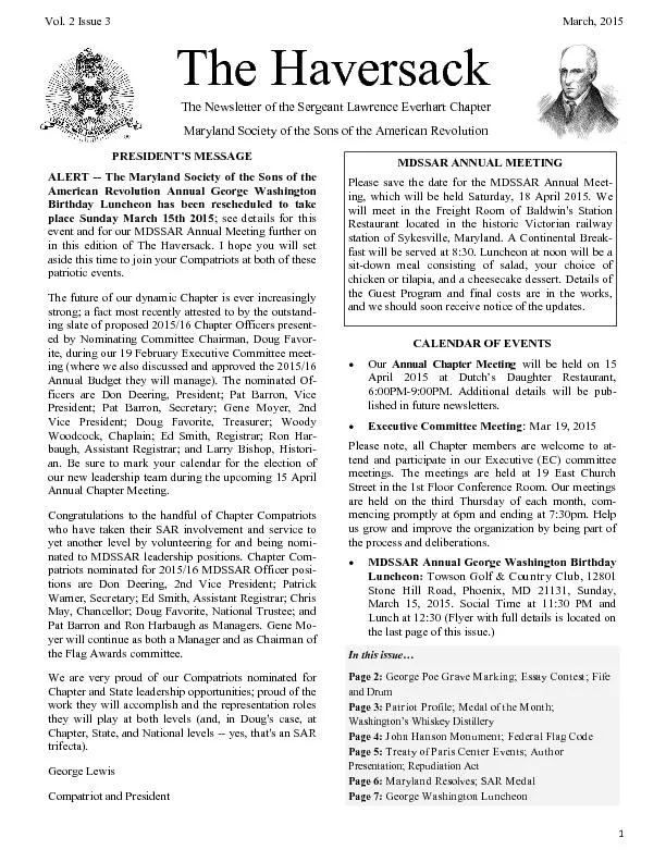 The Newsletter of the Sergeant Lawrence Everhart Chapter