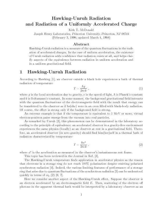 Hawking-UnruhRadiationandRadiationofaUniformlyAcceleratedChargeKirkT.M