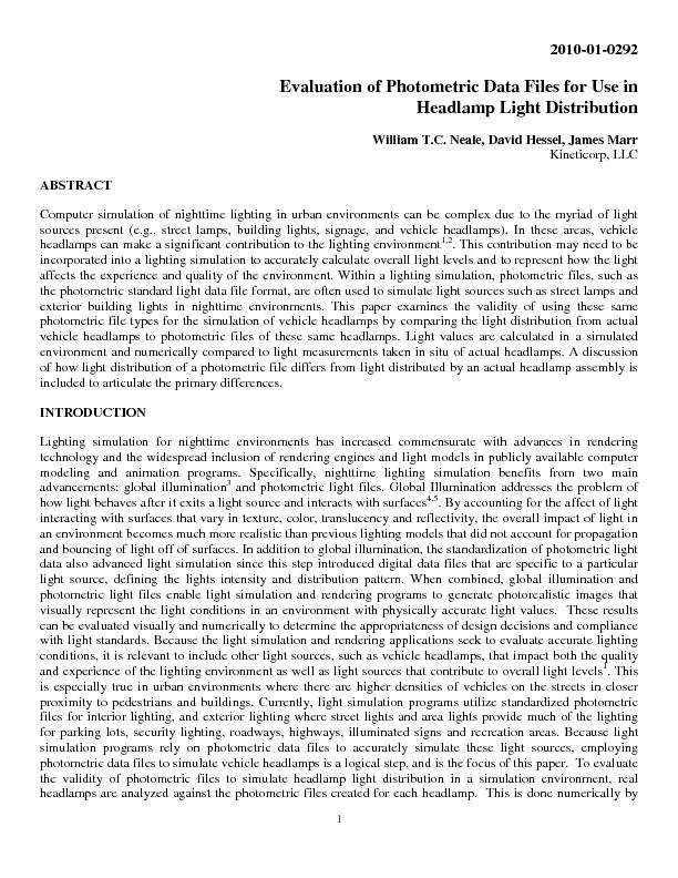 1 2010-01-0292 Evaluation of Photometric Data Files for Use in  Headla