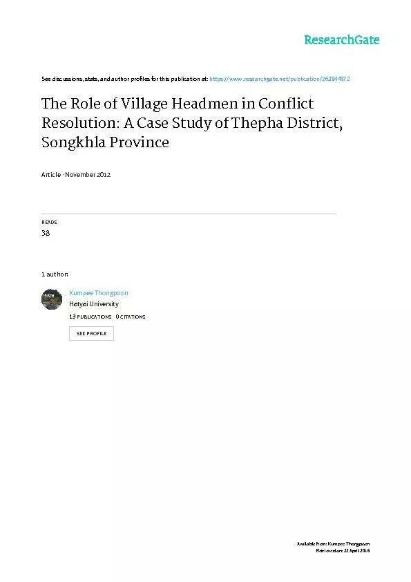 The Role of Village Headmen in Conflict Resolution: