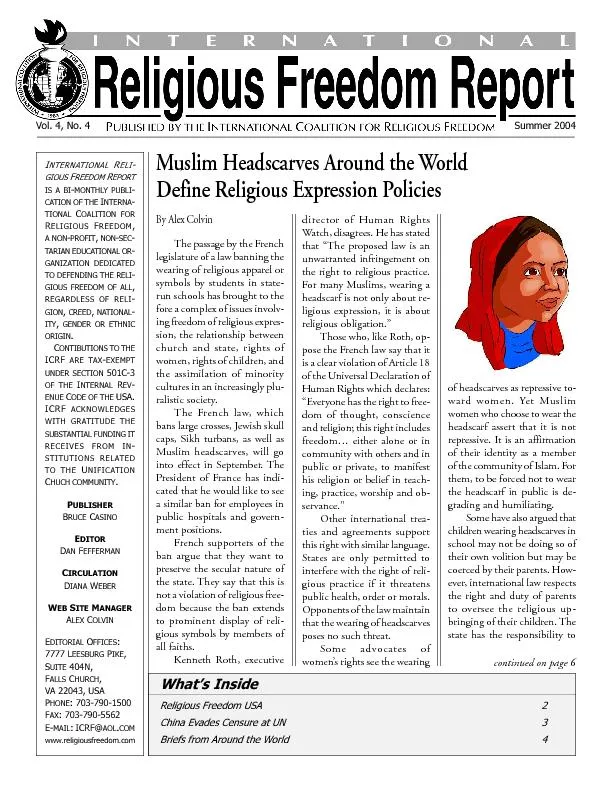 Religious Freedom USA2China Evades Censure at UN3Briefs from Around th