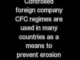 Guide to Controlled Foreign Company Regimes  Controlled foreign company CFC regimes are