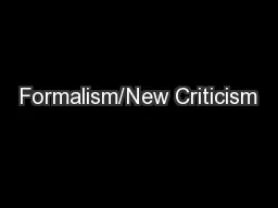 Formalism/New Criticism