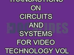 IEEE TRANSACTIONS ON CIRCUITS AND SYSTEMS FOR VIDEO TECHNOLOGY VOL