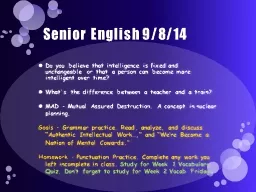Senior English 9/8/14