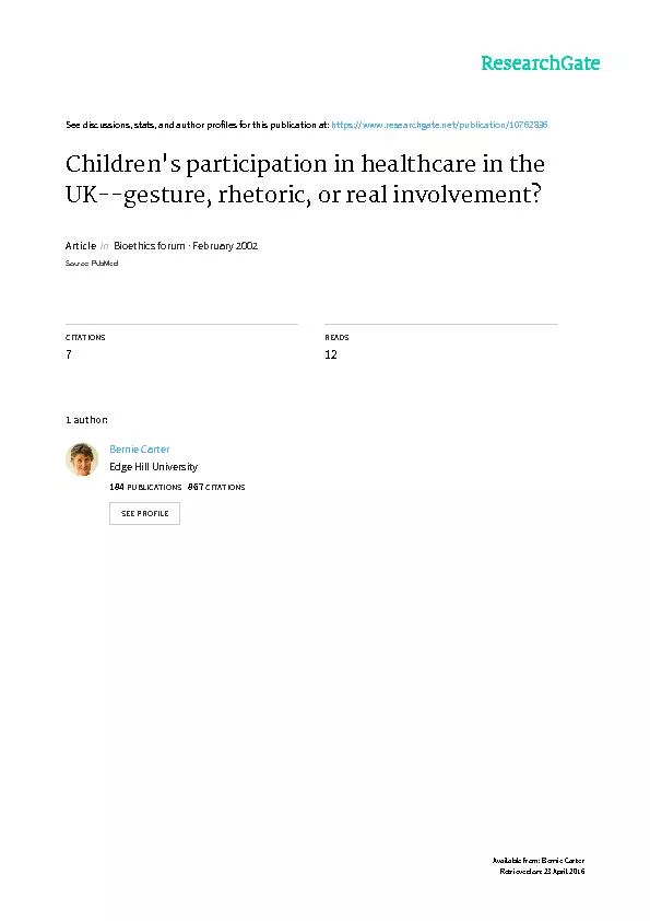 Children’s participation in health care in the United Kingdom:ges