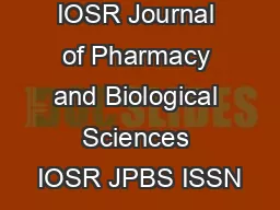 IOSR Journal of Pharmacy and Biological Sciences IOSR JPBS ISSN