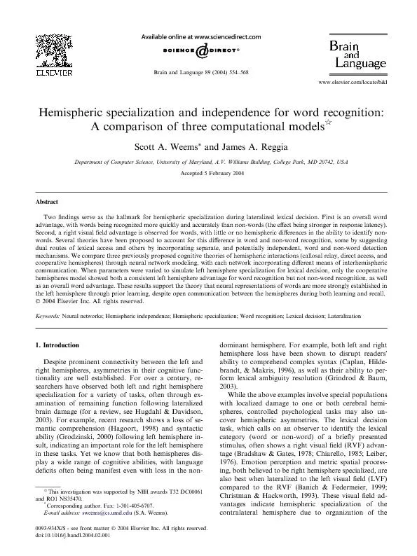 Hemisphericspecializationandindependenceforwordrecognition:Acomparison