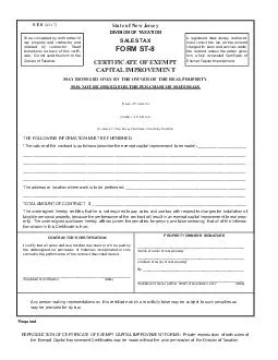 State of New Jersey DIVISION OF TAXATION SALES TAX FORM ST CERTIFICATE OF EXEMPT CAPITAL