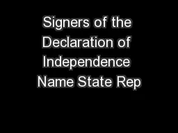 Signers of the Declaration of Independence Name State Rep