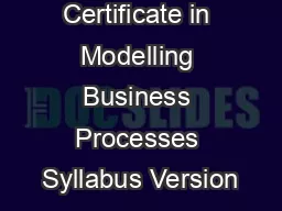 BCS Certificate in Modelling Business Processes Syllabus Version