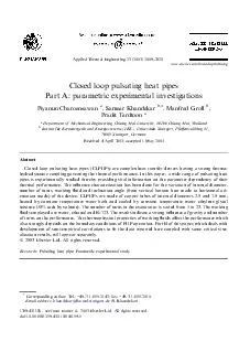 Closed loop pulsating heat pipes Part A parametric experimental investigations Piyanun