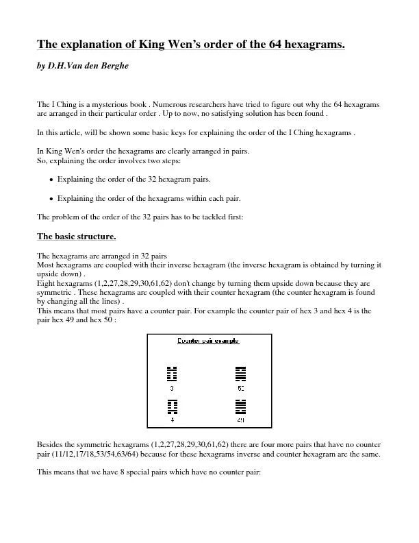 The explanation of King Wen's order of the 64 hexagrams.  by D.H.Van d