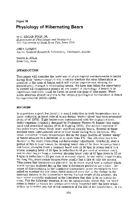 Paper 38 Physiology of Hibernating Bears by G. EDGAR FOLK, JR. Departm