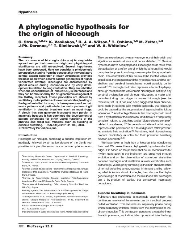 AphylogenetichypothesisfortheoriginofhiccoughC.Straus,*K.Vasilakos,R.J