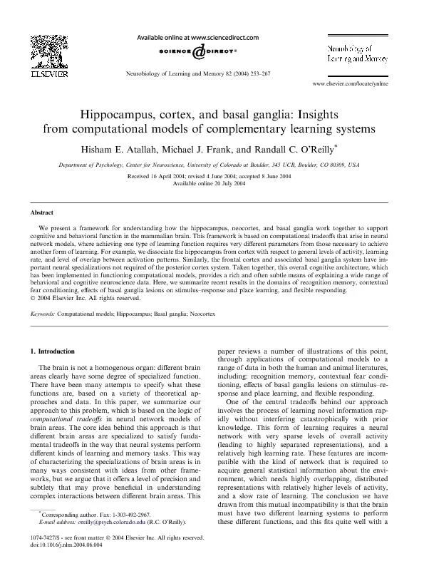 Hippocampus,cortex,andbasalganglia:Insightsfromcomputationalmodelsofco