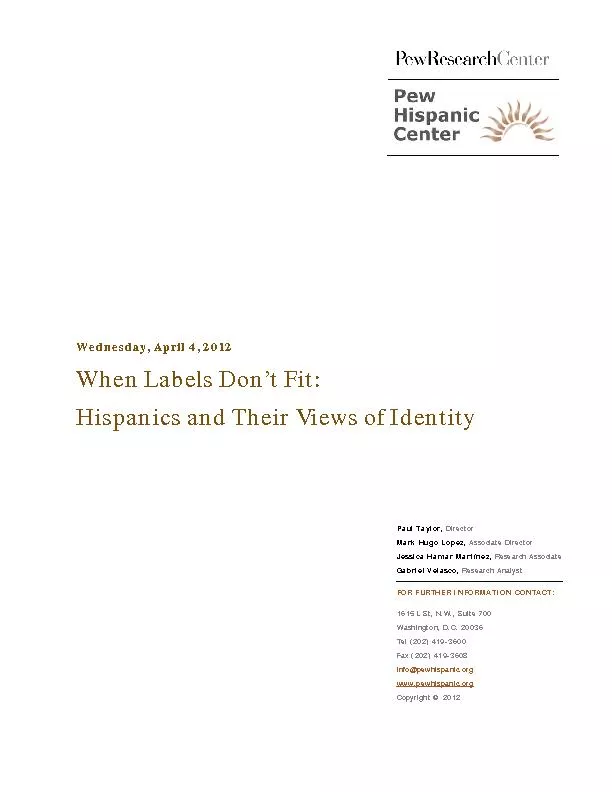 Wednesday, April 4, 2012When Labels Don’t Fit:Hispanics and Their