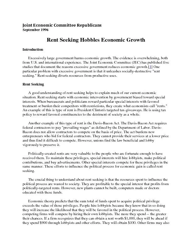 Joint Economic Committee RepublicansSeptember 19Rent Seeking Hobbles E