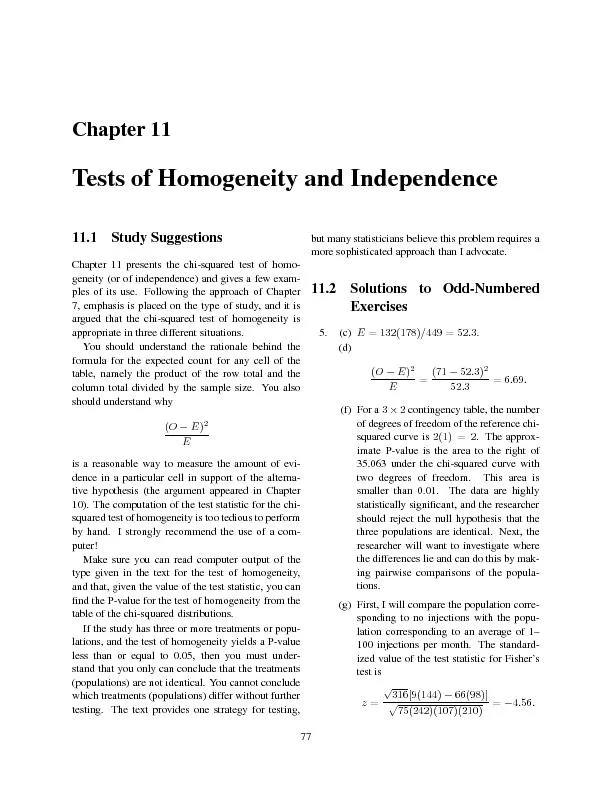 Chapter11TestsofHomogeneityandIndependence11.1StudySuggestionsChapter1