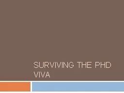 Surviving the PhD Viva