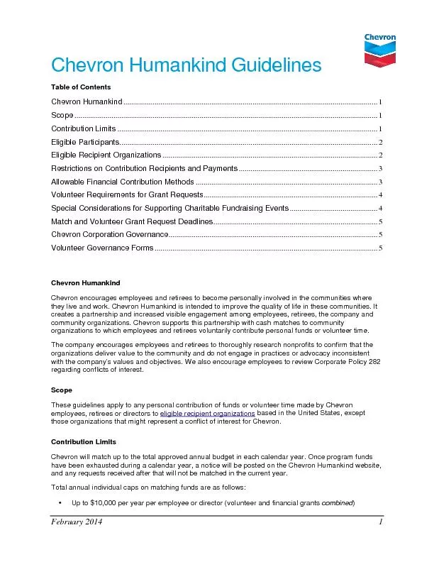 Chevron Humankind Guidelines Table of ContentsChevron HumankindScopeCo