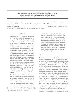 Implementing Regularization Implicitly Via Approximate Eigenvector Computation Michael