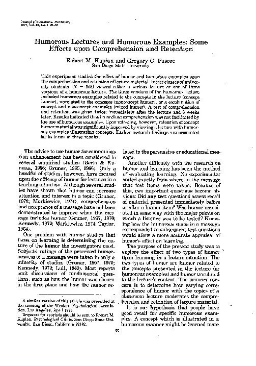 JournalofEducationalPsychology1977,Vol.69,No.1,61-65HumorousLecturesan