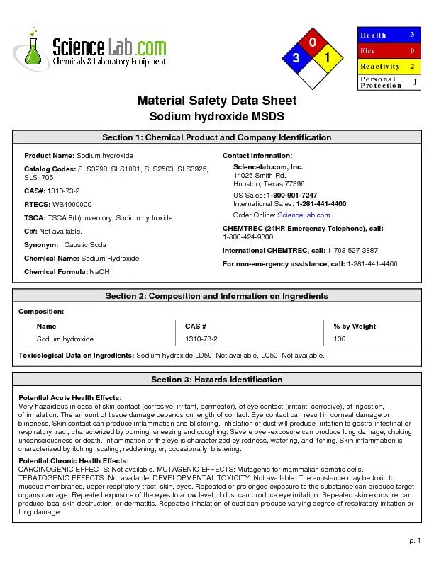Material Safety Data SheetSodium hydroxide MSDS