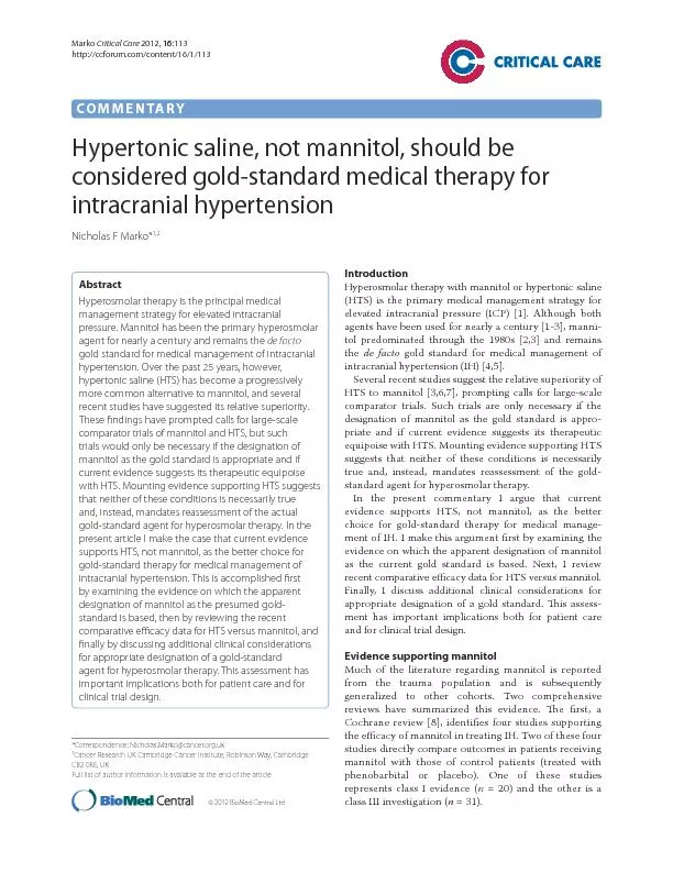 IntroductionHyperosmolar therapy with mannitol or hypertonic saline (H
