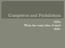 Gangsters and Prohibition