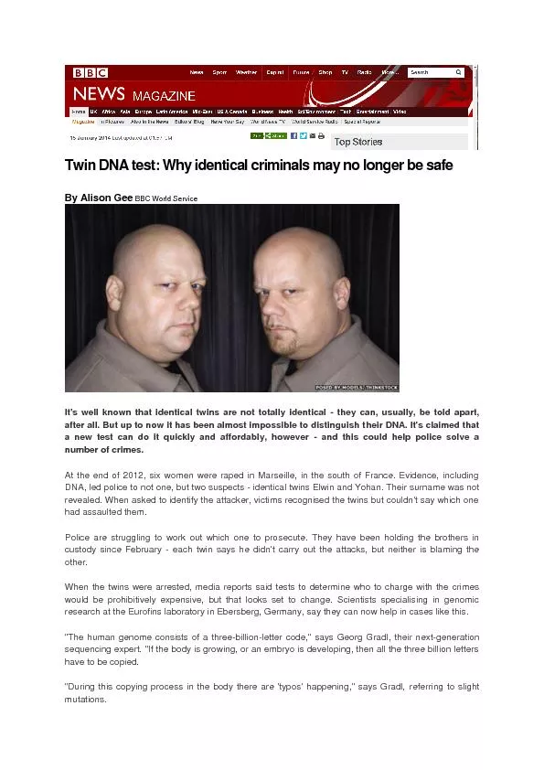 Twin DNA test: Why identical criminals may no longer be safe