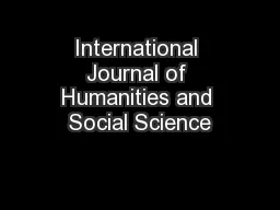 International Journal of Humanities and Social Science