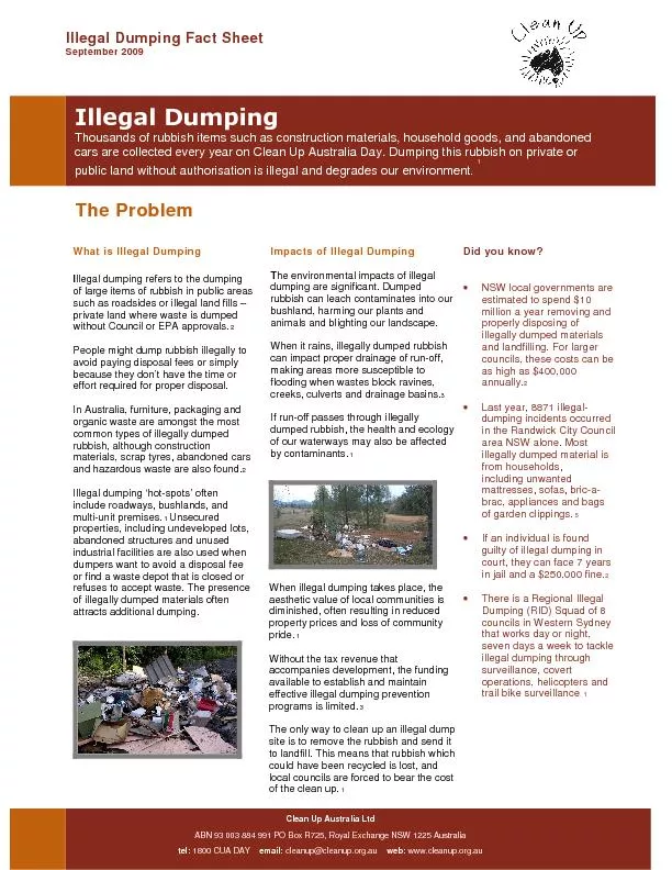 Illegal Dumping Fact Sheet September 2009