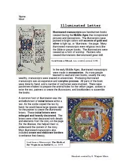Handout created by S. Wagner-Marx Name: Hour:  Illuminated Letter  llu