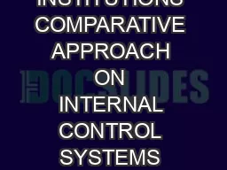 MONITORING IN CREDIT INSTITUTIONS COMPARATIVE APPROACH ON INTERNAL CONTROL SYSTEMS THE