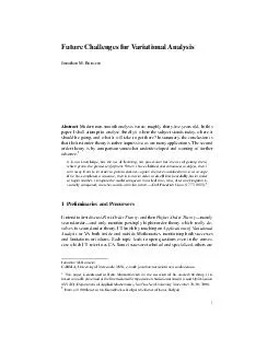 Future Challenges for Variational Analysis Jonathan M