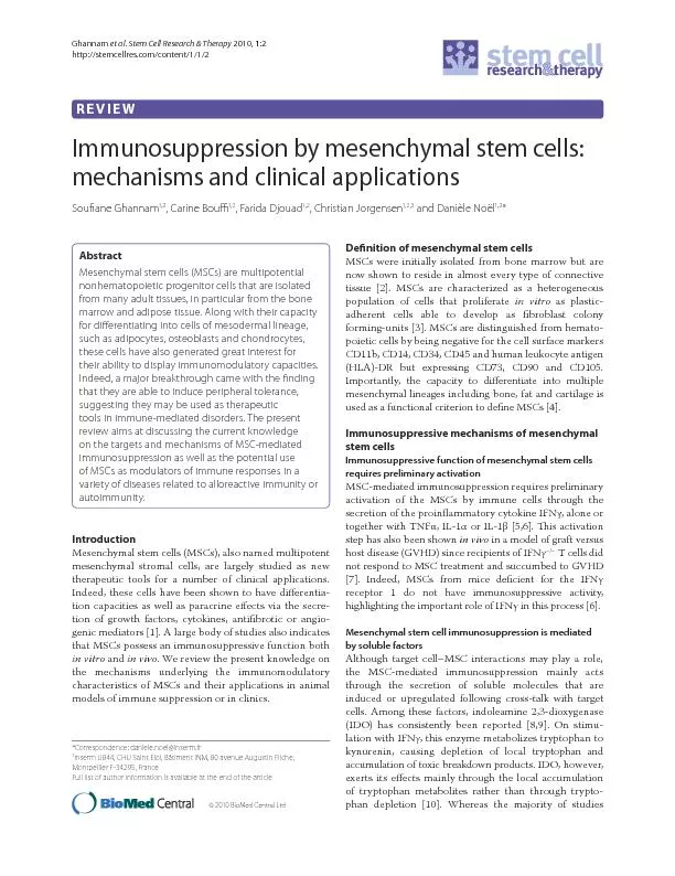 IntroductionMesenchymal stem cells (MSCs), also named multipotent mese