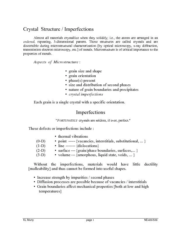 Crystal  Structure / Imperfections