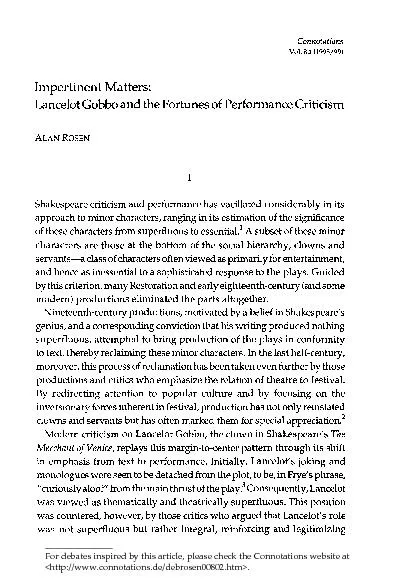 Impertinent Matters: Connotations Vol. 8.2 (1998/99) Lancelot Gobbo an