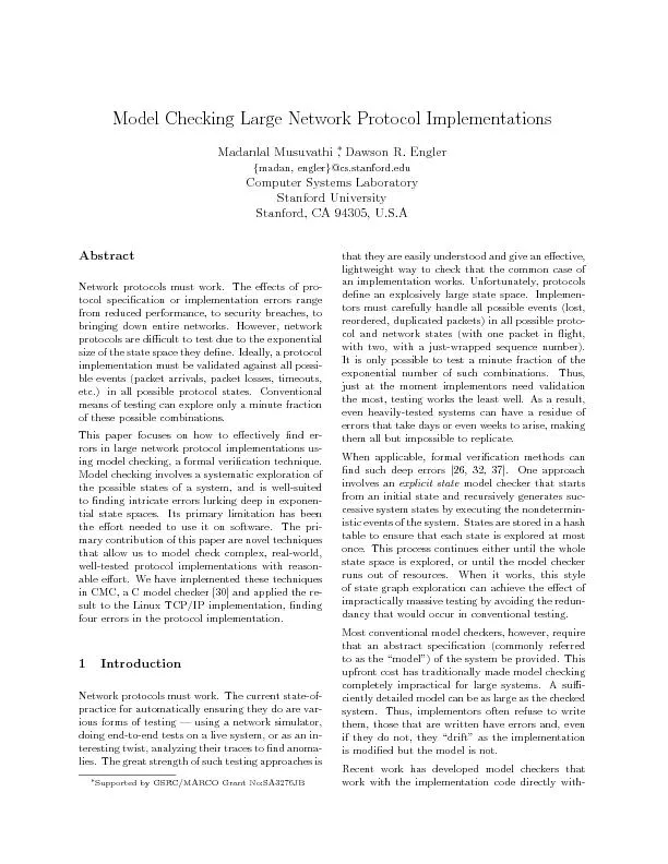 ModelCheckingLargeNetworkProtocolImplementationsMadanlalMusuvathi,Daws