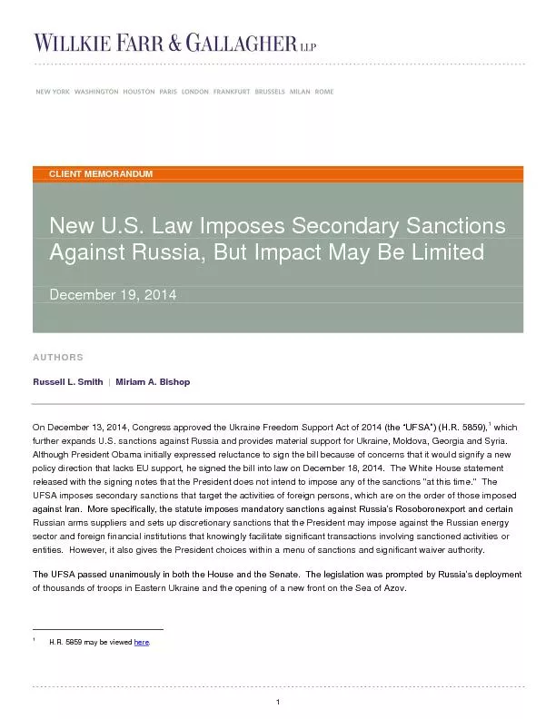 New U.S. Law Imposes Secondary Sanctions