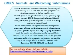 OMICS  Journals are Welcoming Submissions