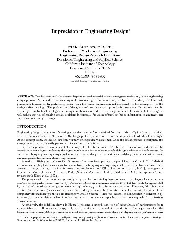 ImprecisioninEngineeringDesignErikK.Antonsson,Ph.D.,P.E.ProfessorofMec