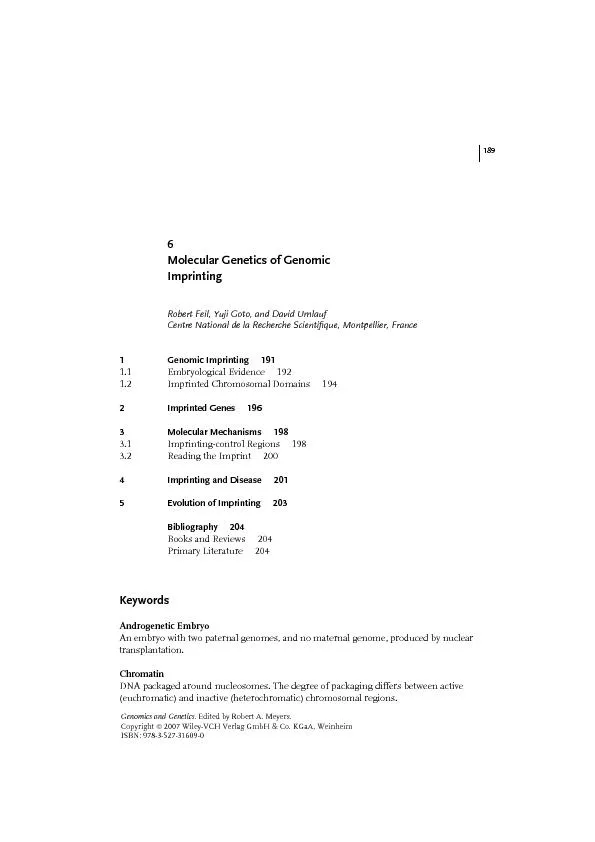 6MolecularGeneticsofGenomicImprintingDNAMethylationAttachmentofmethyl(