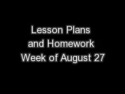 Lesson Plans and Homework Week of August 27